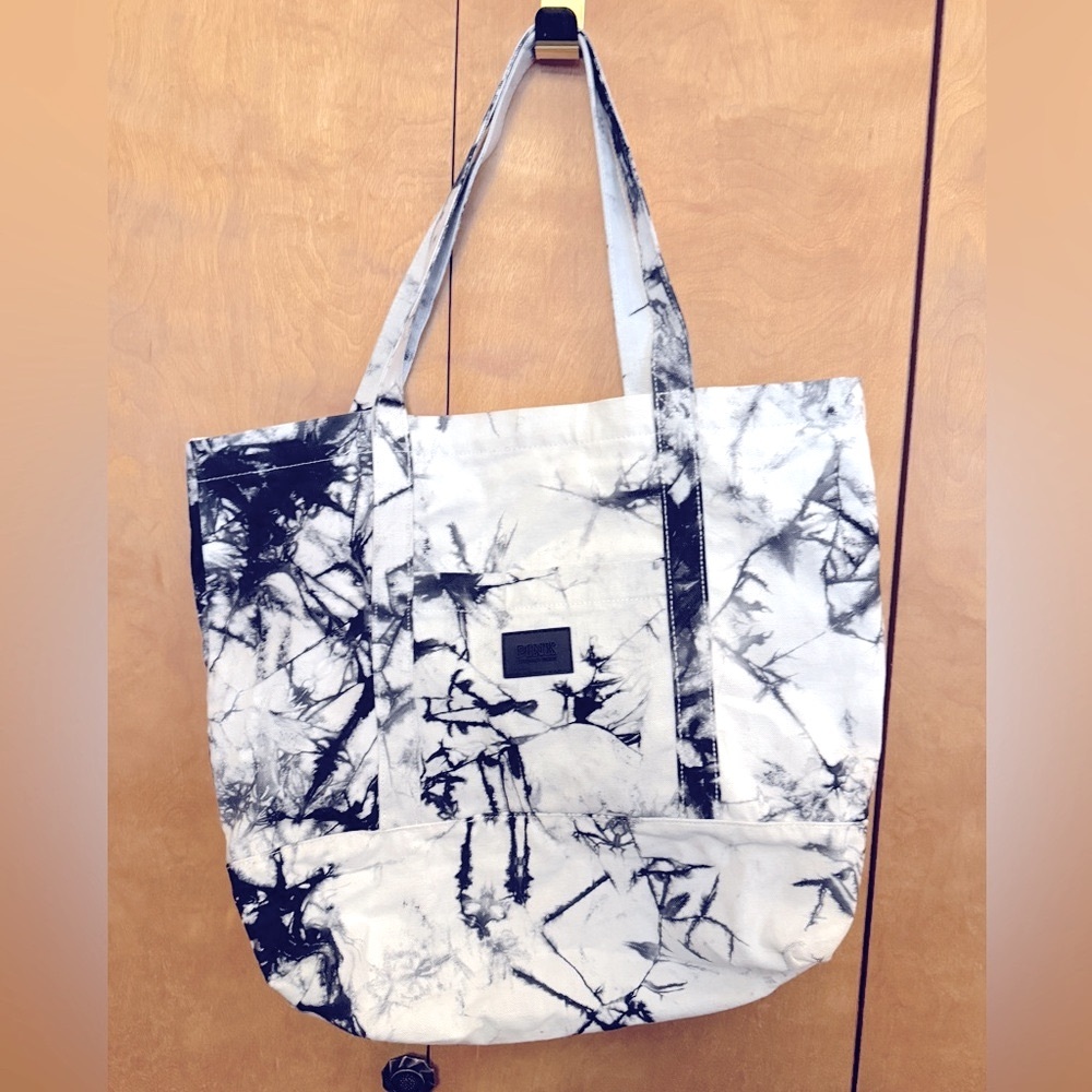 PINK Victorias Secret Canvas Black & White Tie Dye Tote Bag